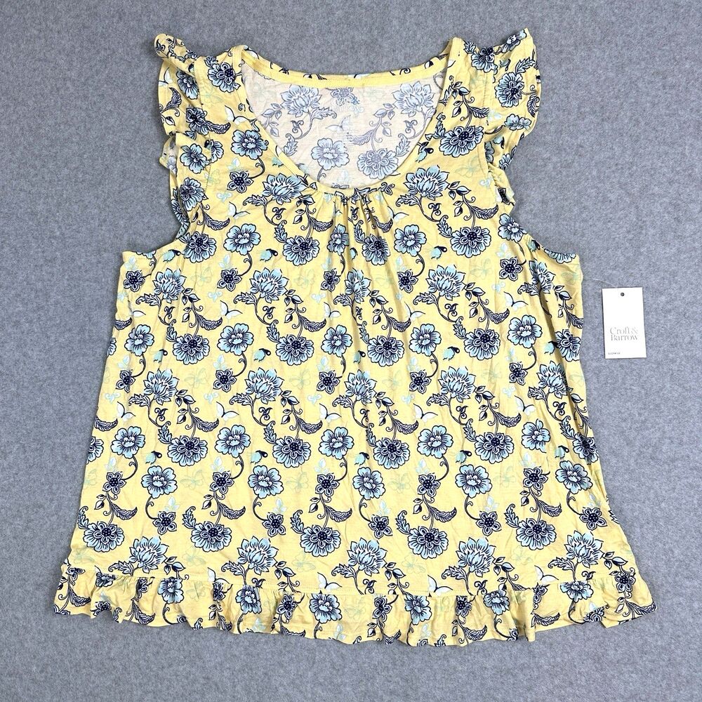 Croft & Borrow Supersoft Pajama Top Womens Size S Yellow Blue Floral Sleepwear